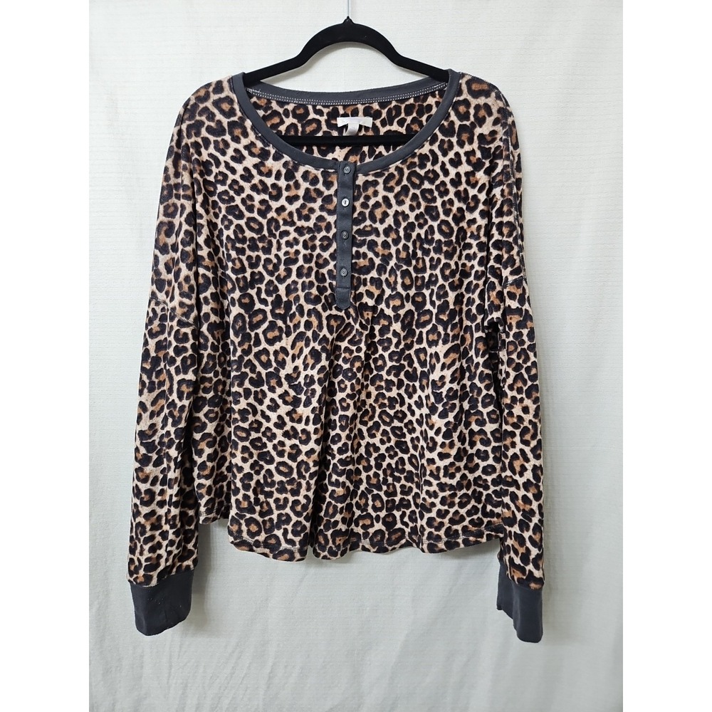 Womens Sz Lg Soft Surroundings Animal Print Velour Sleep Shirt Lounge Wear Comfy